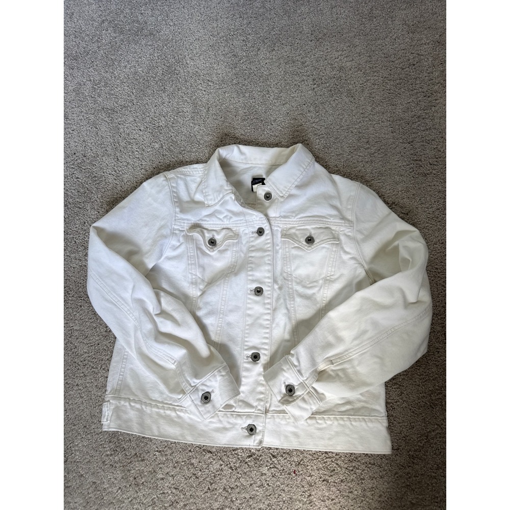 Vintage Gap White Denim Trucker Jacket Womens Large Holiday 2002 Cotton 175438